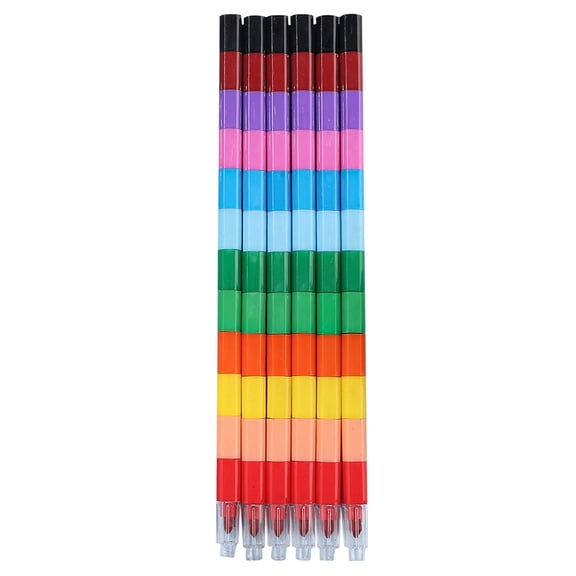 Set of 6 Stackable Crayon, 12 Color Connectable Rainbow Crayon Set Multi Color Twistable Pencil Art Supply for Daily Learning Drawing Creation