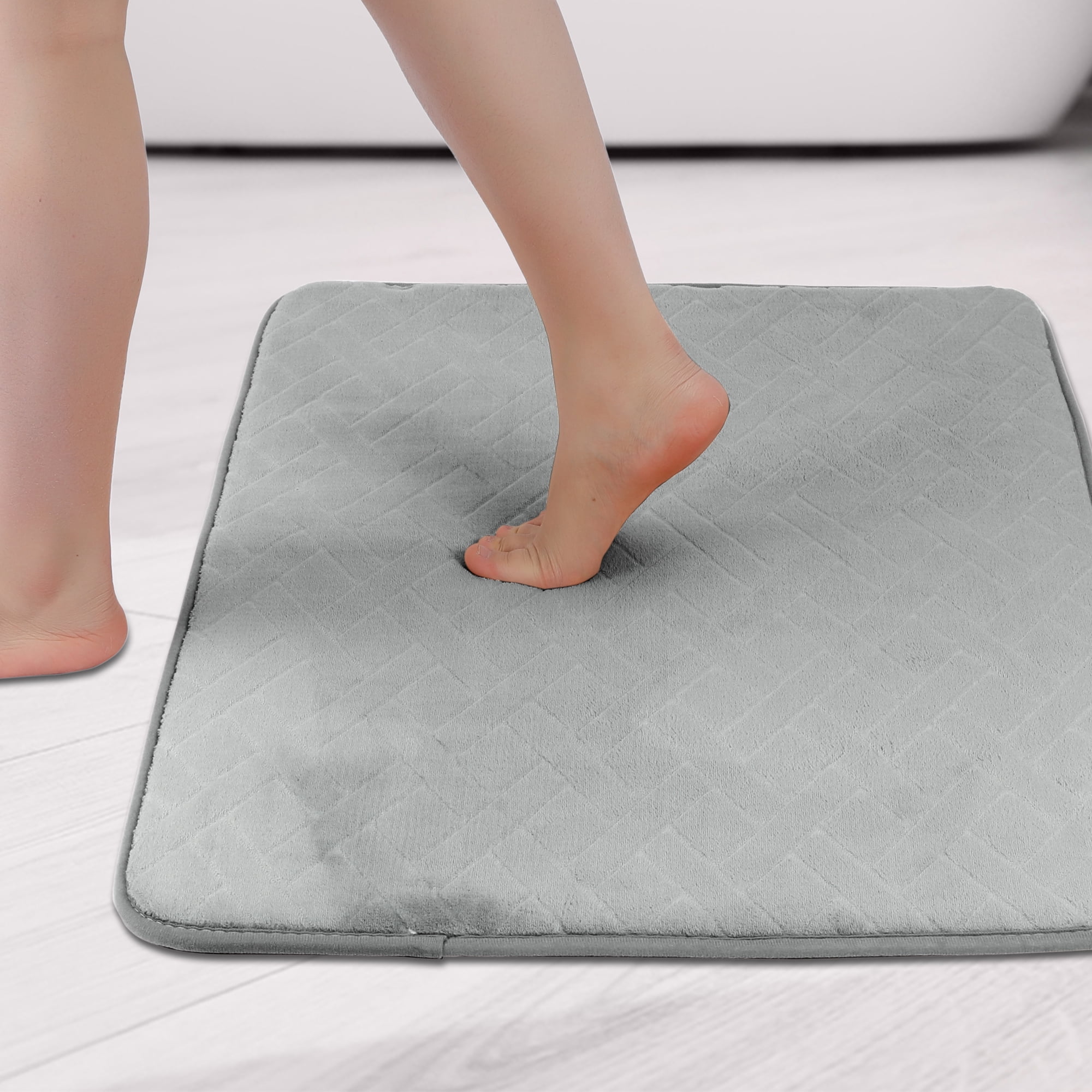 Unique Bargains Bathroom Mat Memory Foam Non-Slip Bath Rugs Grey 16" x 24"