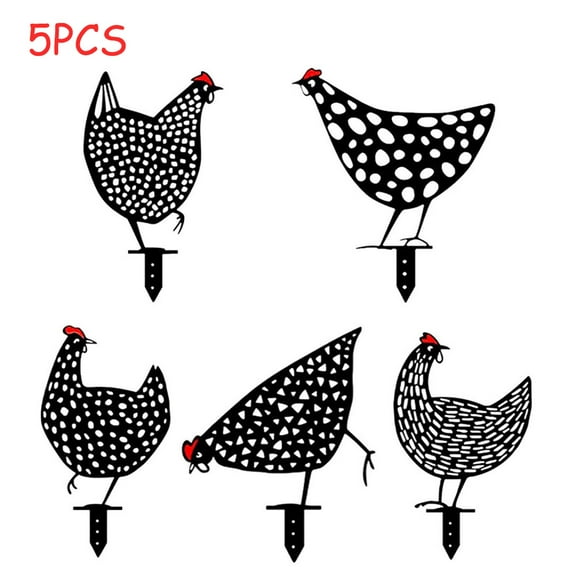 Keinxs 5PCS 13inch Metal Chicken Yard Art, Hollow Out Rooster Animals Silhouette Statue Decor, Lifelike Ornaments Hen Yard Decorative, Pathway, Floor Decoration, Garden, Lawn, Outdoor Decoration