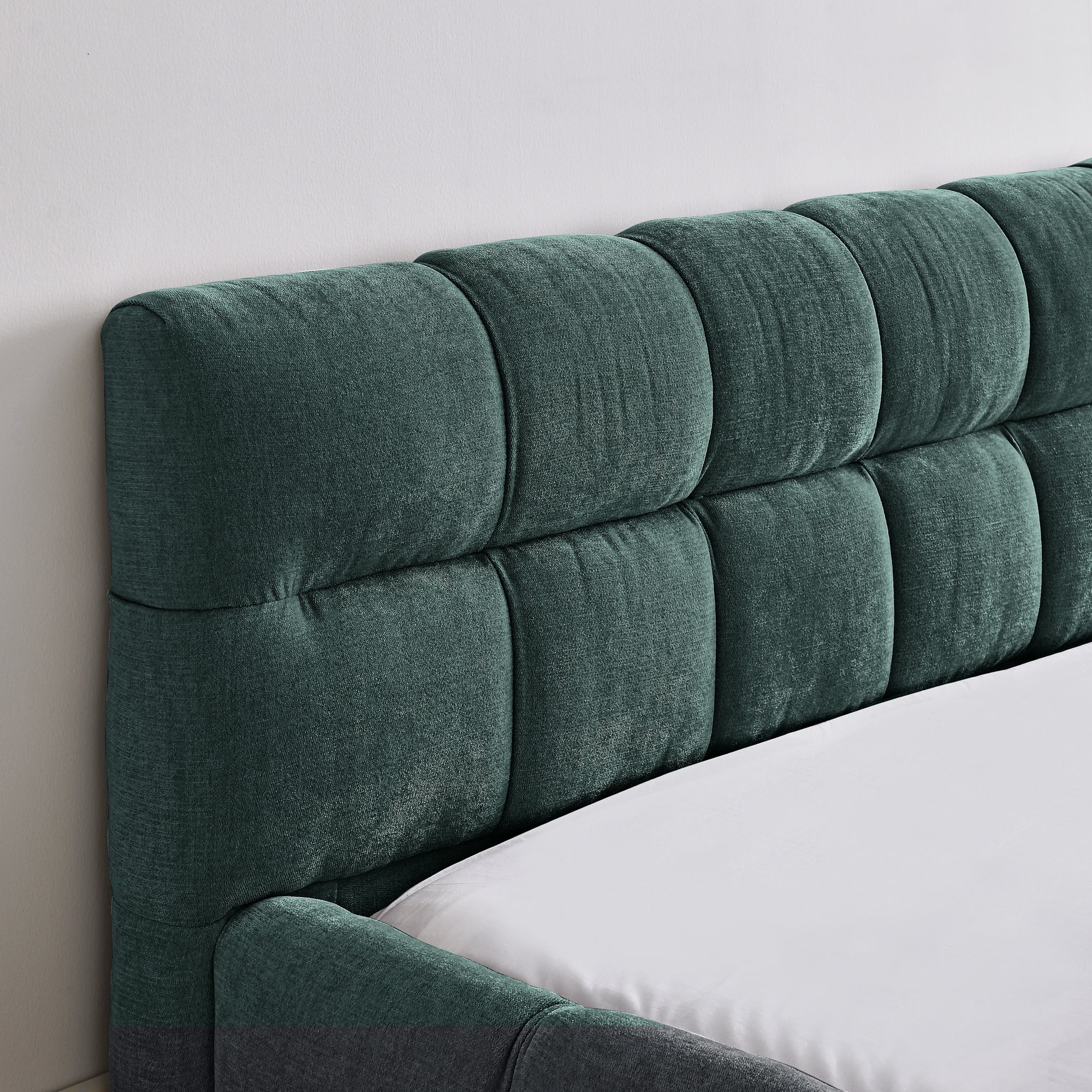 Queen Bed Frame with Thick Fabric, Chenille Fabric Grounded Queen Size Platform Bed with Headboard and Solid Frame, No Box Spring Needed, Upholstered Bed Frame Queen & Soft Bed Frame