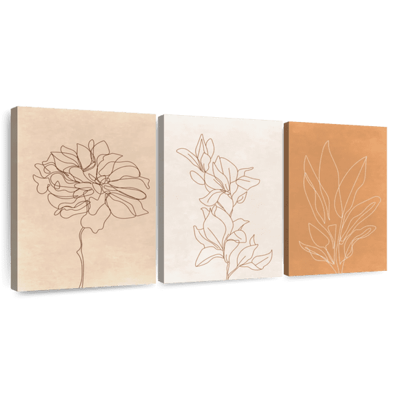 Elephant Stock The Art Of Botanical Wall Art - Horizontal Multi Panel Canvas - Living Room Wall Decor - Floral And Botanical Multi Panel - Beige And Orange Decor - 26" x 12"