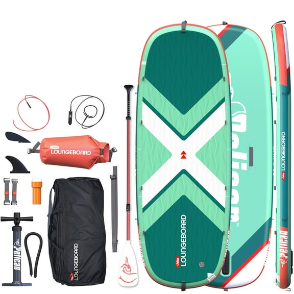 Pelican LoungeBoard Inflatable SUP - Recreational Stand Up Paddle Board - Yoga and Adventure ready - Bag & Paddle included - 9 ft - Turquoise