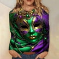 thumbnail image 2 of LEKWK Mardi Gras Shirts for Women Intricate Mask Graphic Slim Fit Long Sleeve Tops Crew Neck Casual Daily Trendy Tops Outfits, 2 of 5