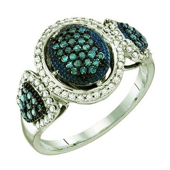 Dazzlingrock Collection 0.50 Carat (ctw) 10k Round White & Blue Diamond Ladies Bridal Fashion Right Hand Ring 1/2 CT, White Gold