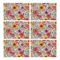 Pioneer Flower Floral Print Pattern Summer Placemats Table Placemats Set Of 6-Linen Kitchen Washable Placemats Table Mats 12x18 Inch Non-Slip Heat Resistant