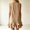 thumbnail image 2 of Morttic Women's V-Neck Sleeveless Mini Dress – Double-Layer Ruffle Hem A-Line Solid Color Casual Summer Vacation Outfit Khaki，L, 2 of 3