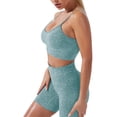 thumbnail image 6 of FYMNSI 3 Piece Summer Outfits Short Sets for Women Seamless Workout Sweat Suits Athletic Crop Top Sport Bra with Biker Shorts L Dark Green, 6 of 7
