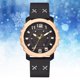 thumbnail image 2 of Reloj para hombre Correa de cuero de PU Reloj de pulsera de cuarzo de negocios para hombre con esfera redonda grande (Negro), 2 of 3