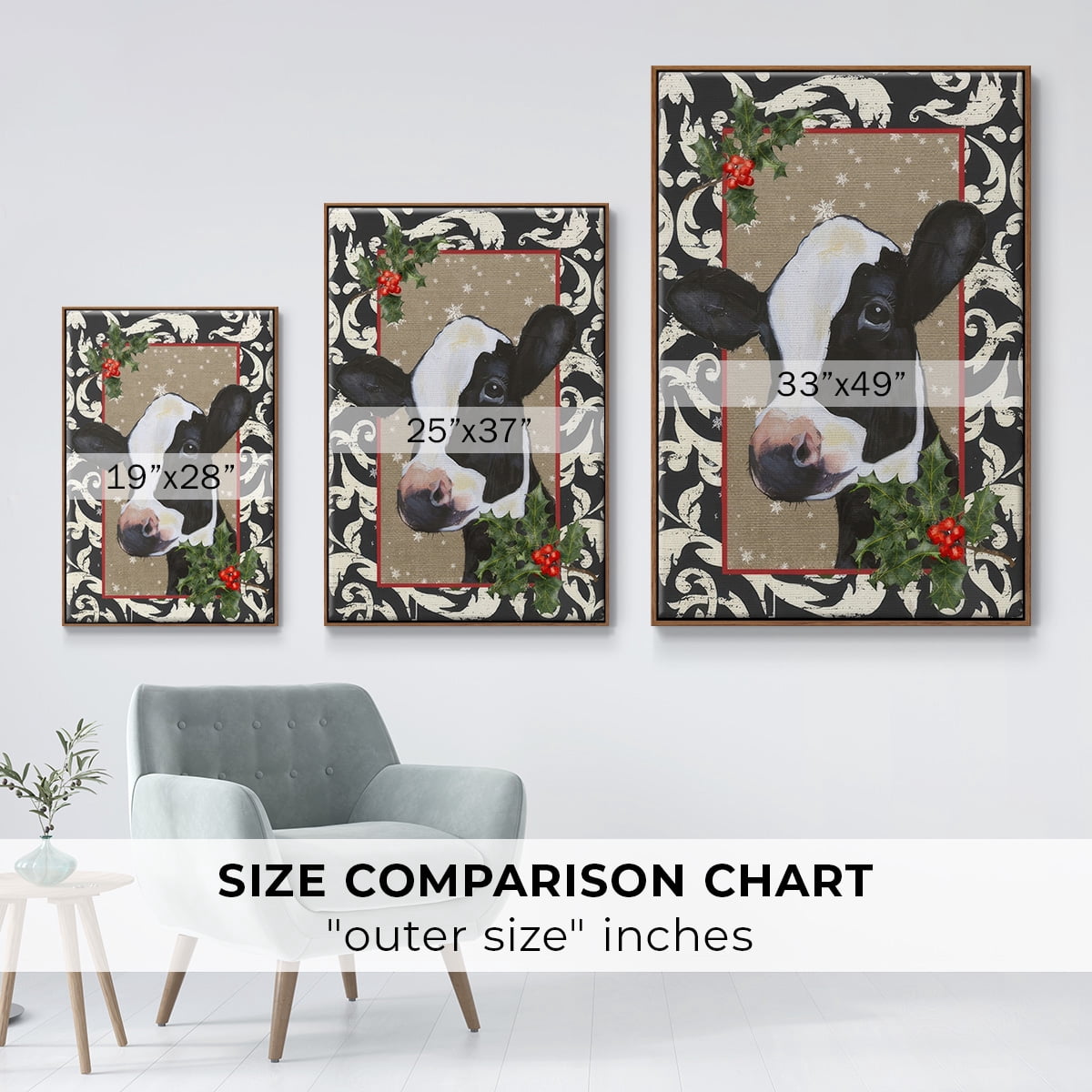 County Christmas Farm I - Framed Gallery Wrapped Holiday Canvas - 17 x 25 - Rosewood Frame