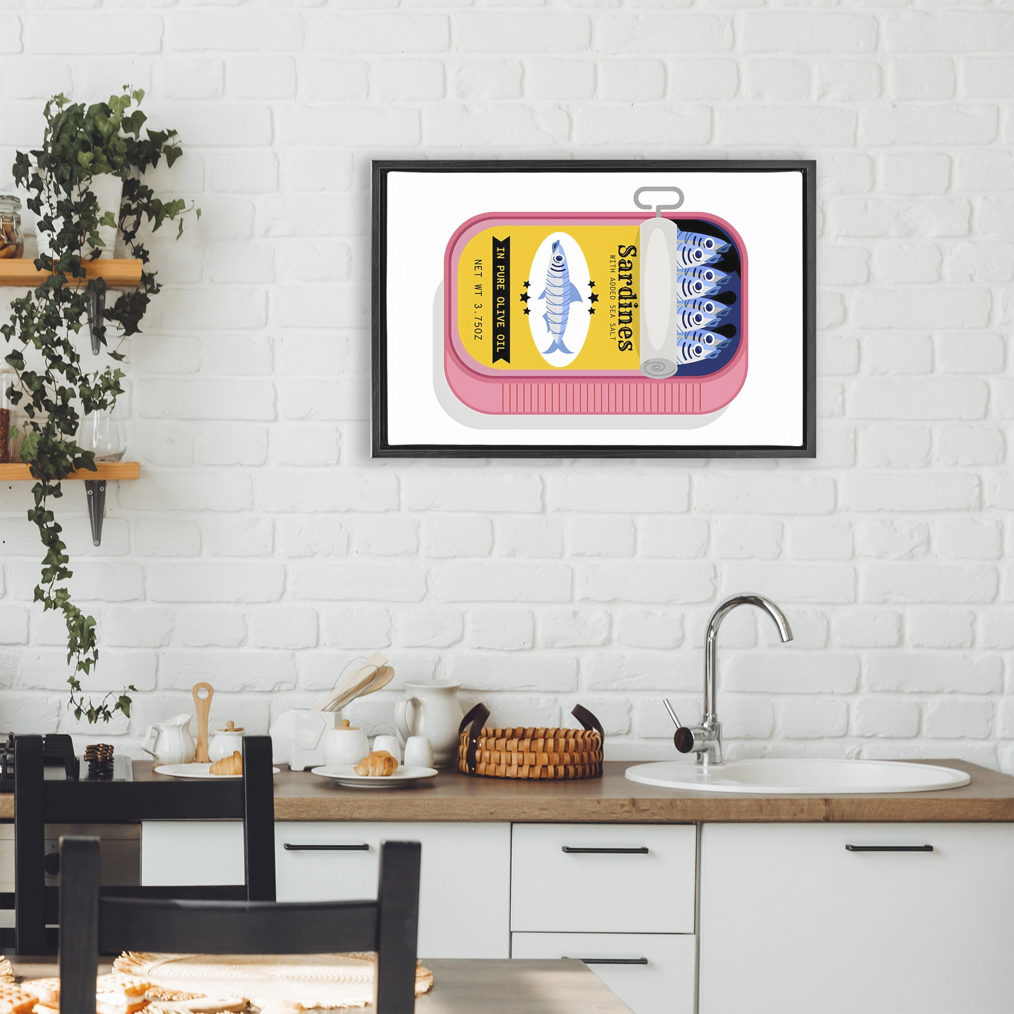 Stupell Industries Retro Can of Sardines Black Framed Floater Canvas Wall Art, design by Creative Studio