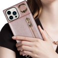 thumbnail image 7 of iPhone 13 Pro Max Case with Card Holder for Women,Crossbody Wallet Case for iPhone 13 Pro Max with Strap,[Ring Holder Kickstand] Lanyard Leather PU Magnetic Clasp Zipper Purse,6.7" Pink, 7 of 7
