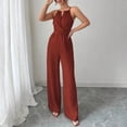 thumbnail image 2 of JULMCOMO Jumpsuits for Women Crew Neck Halter Cinched Waisted Dressy Rompers Tie Back Wide Leg Flowy Summer Overalls Vermilion M, 2 of 5