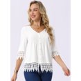 thumbnail image 2 of DARING DIVA Women's Casual V Neck 3/4 Sleeve Hallow Out Blouse S White, 2 of 6