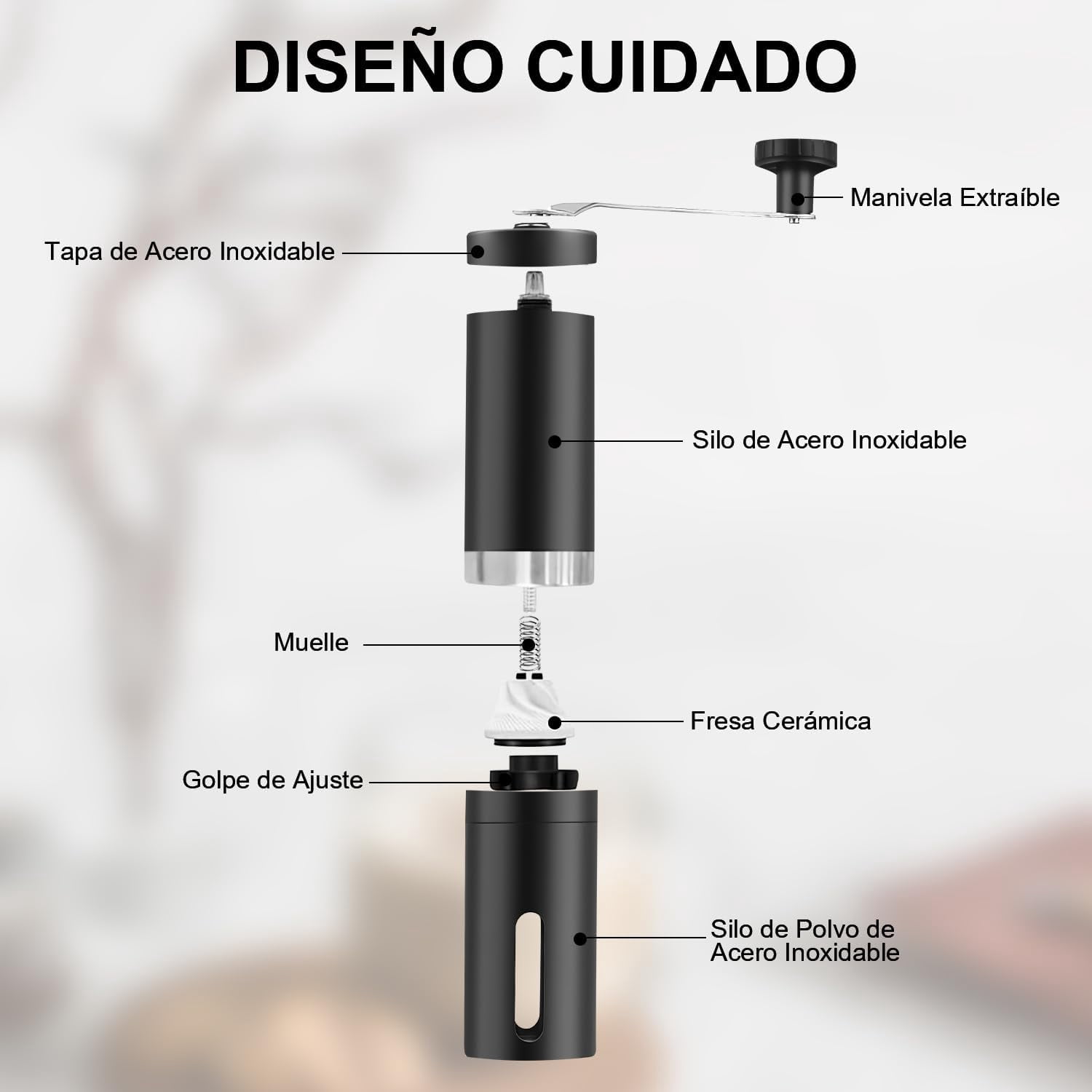 Manual Stainless Steel Coffee Grinder, Coffee Bean Grinder with Adjustable Ceramic Burr, Portable for Office, Home, Camping (Black)