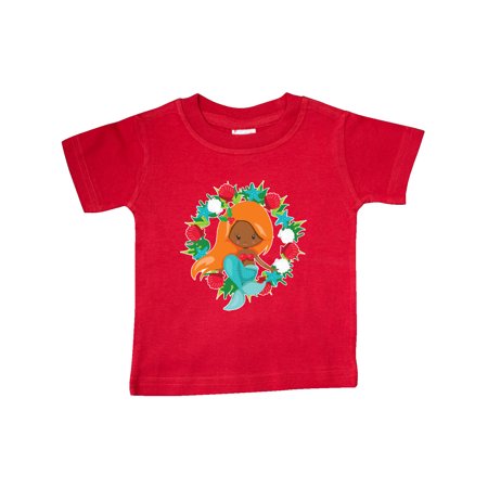 

Inktastic Christmas Mermaid with Orange Hair and Floral Wreath Gift Baby Boy or Baby Girl T-Shirt