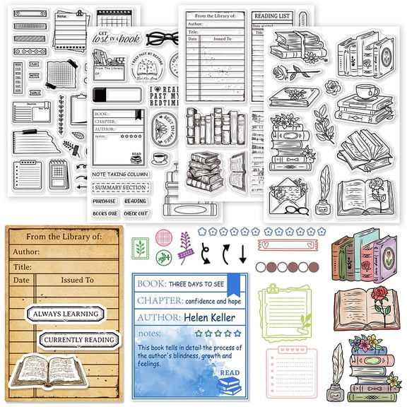 4 Sheets Books Library Card Clear Stamp