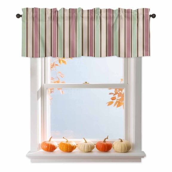 Vintage Striped Valances for Windows, 42 x 18in, Pastoral Pink Green Stripes Abstract Rod Pocket Kitchen Valance Curtain Light Filtering Window Treatments for Living Room Bedroom, 1 Panel