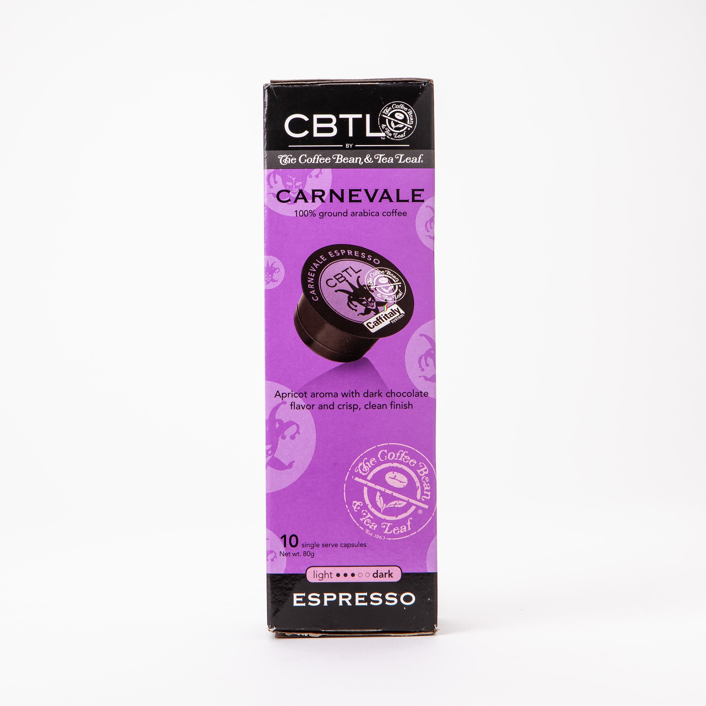 The Coffee Bean & Tea Leaf Carnevale Espresso Light Roast Single Serve Coffee for CBTL Single Serve Systems, 10 count