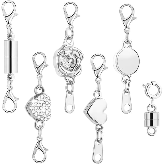 6 Pcs Silver Magnetic Necklace Clasps, Jewelry Extender with Lobster Clasps for DIY Bracelet Making