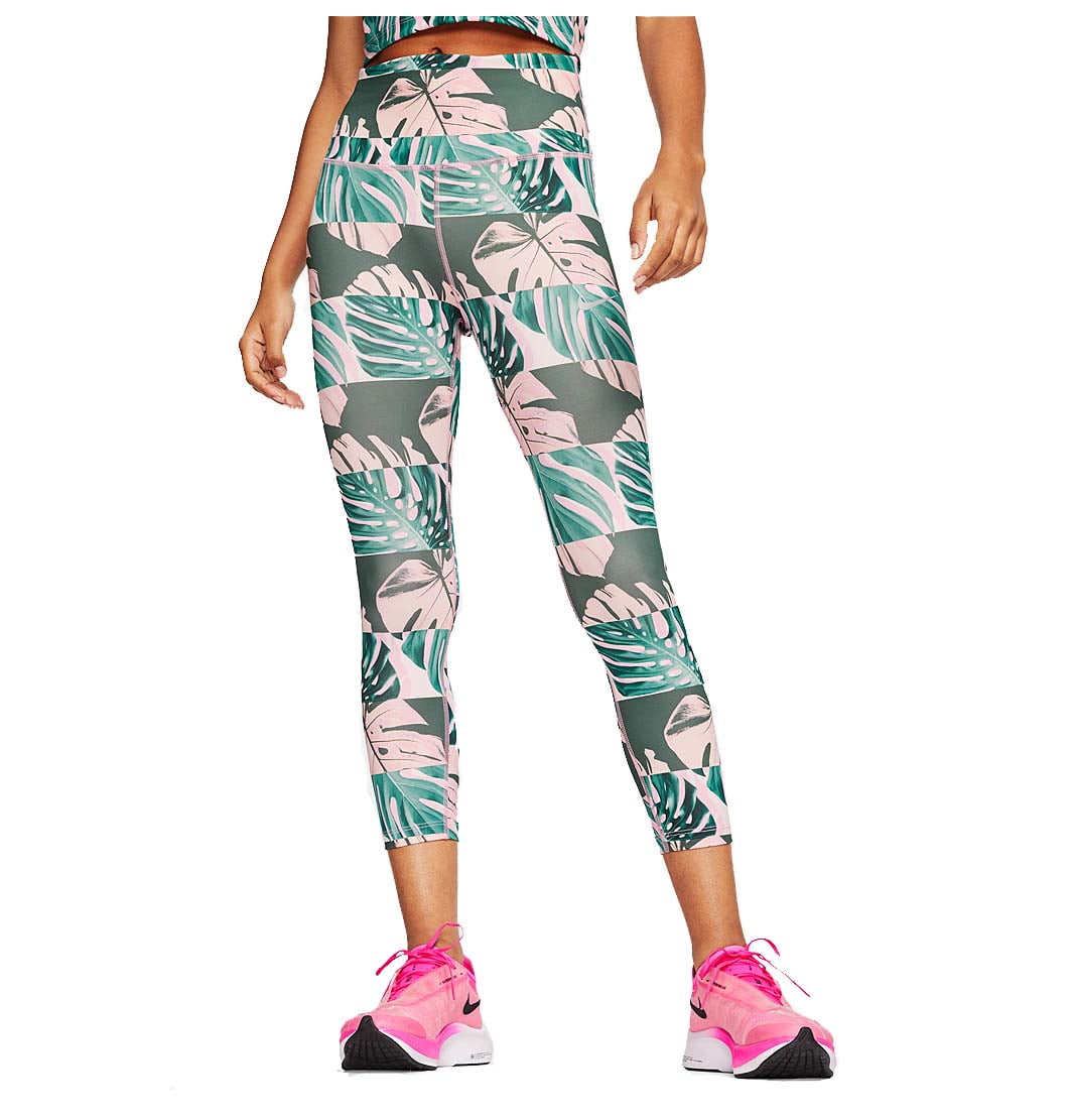 Women's Printed Botanical Fast Crop Running Legging (Pink/Green, Small) - Walmart.com