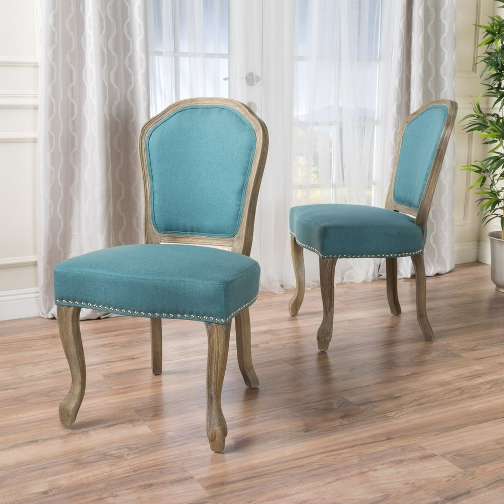 Noble House Gentry Farmhouse Fabric Dining Chairs, Set of 2, Dark Teal
