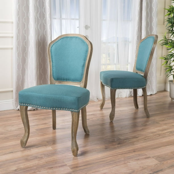 Noble House Gentry Farmhouse Fabric Dining Chairs, Set of 2, Dark Teal