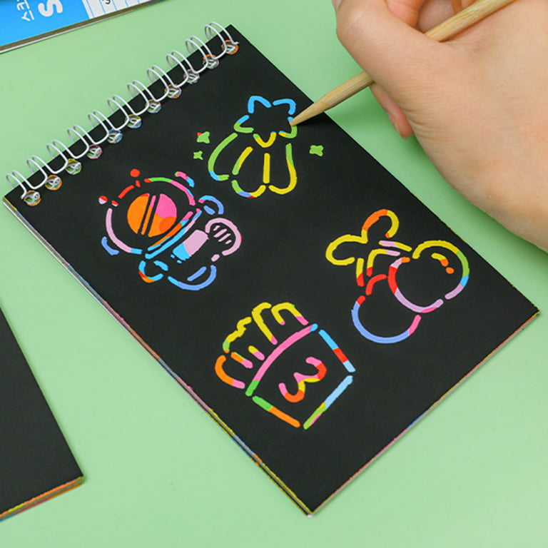 3Pcs Graffiti Book DIY Interesting Child Early Education Toy Black Page  Colorful Dazzle Scratch Note Sketchbook for Kids,Green 
