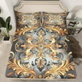 thumbnail image 2 of Erosebridal Retro Damask Flower Bed Sheets Queen,Boho Bohemain Bedding Queen Size,Gold Gray Gothic Flower Sheet Set Queen For Kids,Breathable Bedroom Decor，4pcs, 2 of 8