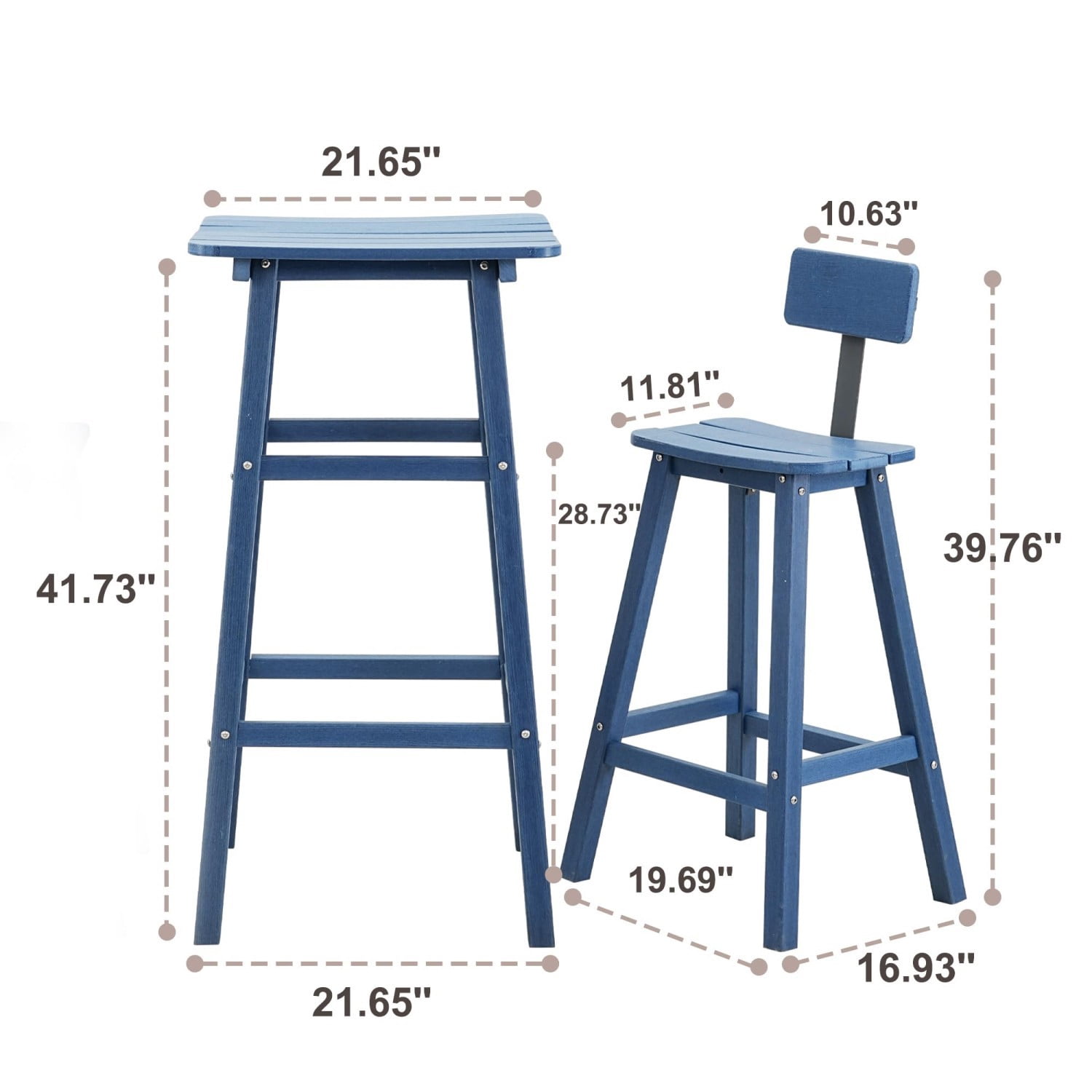 3 Piece Outdoor Counter Height Bar Table Set, 42" Bistro Pub Table with 2 Stools, HDPE Weather Resistant Patio Furniture Set, Navy Blue