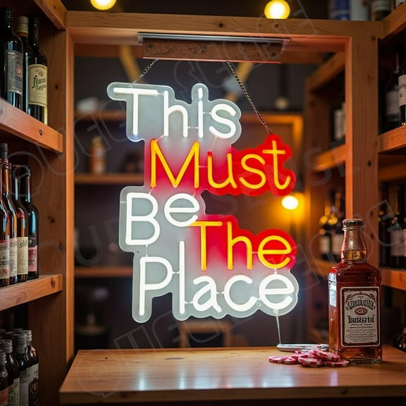 Queen Sense 16"x13.4" This Must Be The Place LED Neon Sign for Wall Decor Dimmable USB Powered LED Light W116TMPPPV2-5VLED