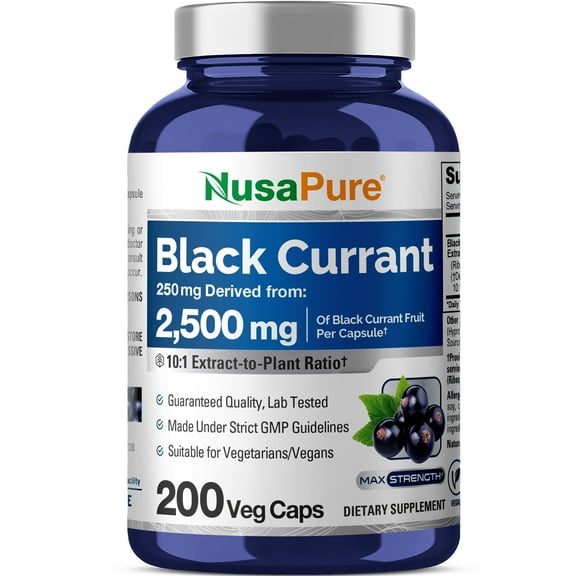 NusaPure Black Currant 10:1 Extract, 250 mg Equivalent to 2,500mg, per Veg Caps 200 Vegan, Non-GMO Dietary Supplement for Unisex Adult Health & Wellness