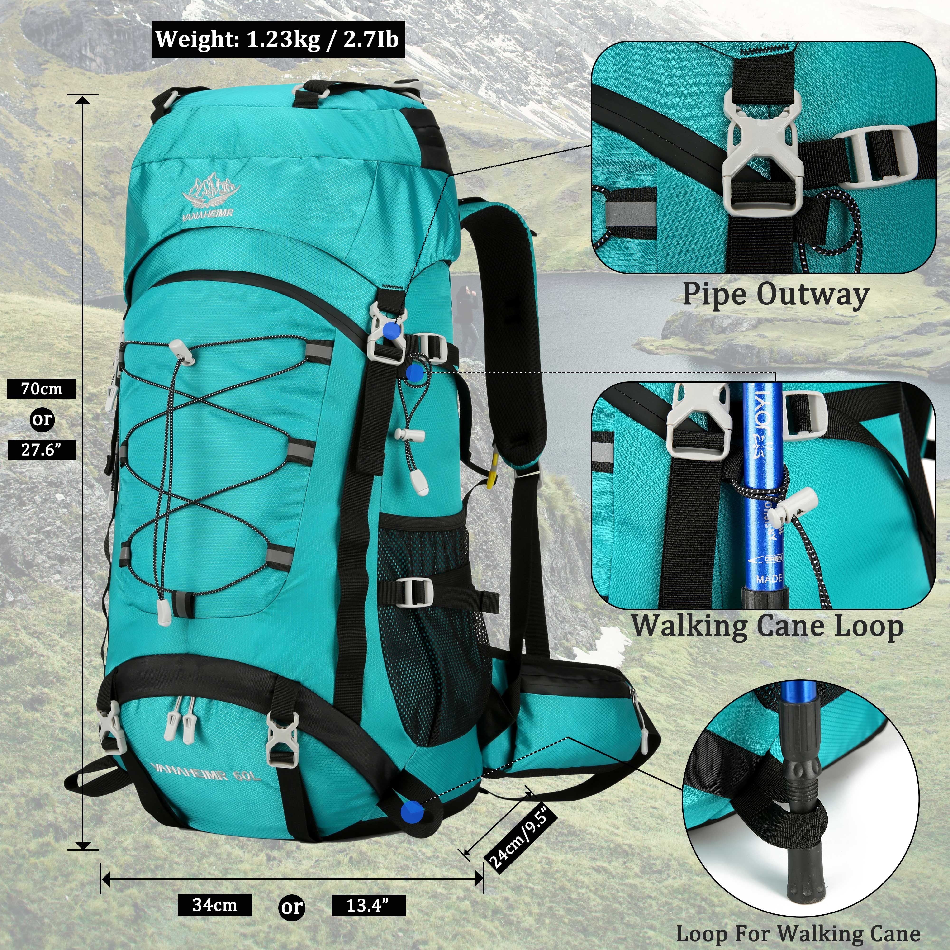 60L Travel Hiking Camping Backpack with Rain Cover, Backpack Water Resistant,Climbing Backpack for Men Women