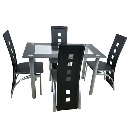 Deals On Dining Sets Akoyovwerve Dining Table Set for 4, Dining Table with 4 Chairs Tempered Glass Transparent & Black ()