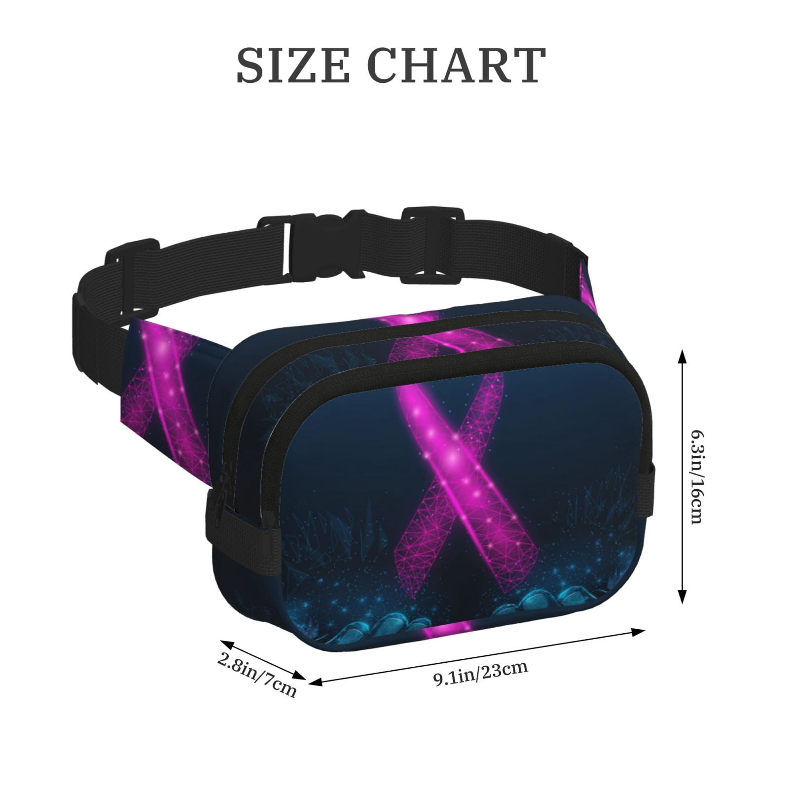 Picia Two Human Hands are Holds Ribbon Awareness Print Square Double-Layer Waist Bag Mini Adjustable Waist Belt Bag Exercise Running Travel Hiking