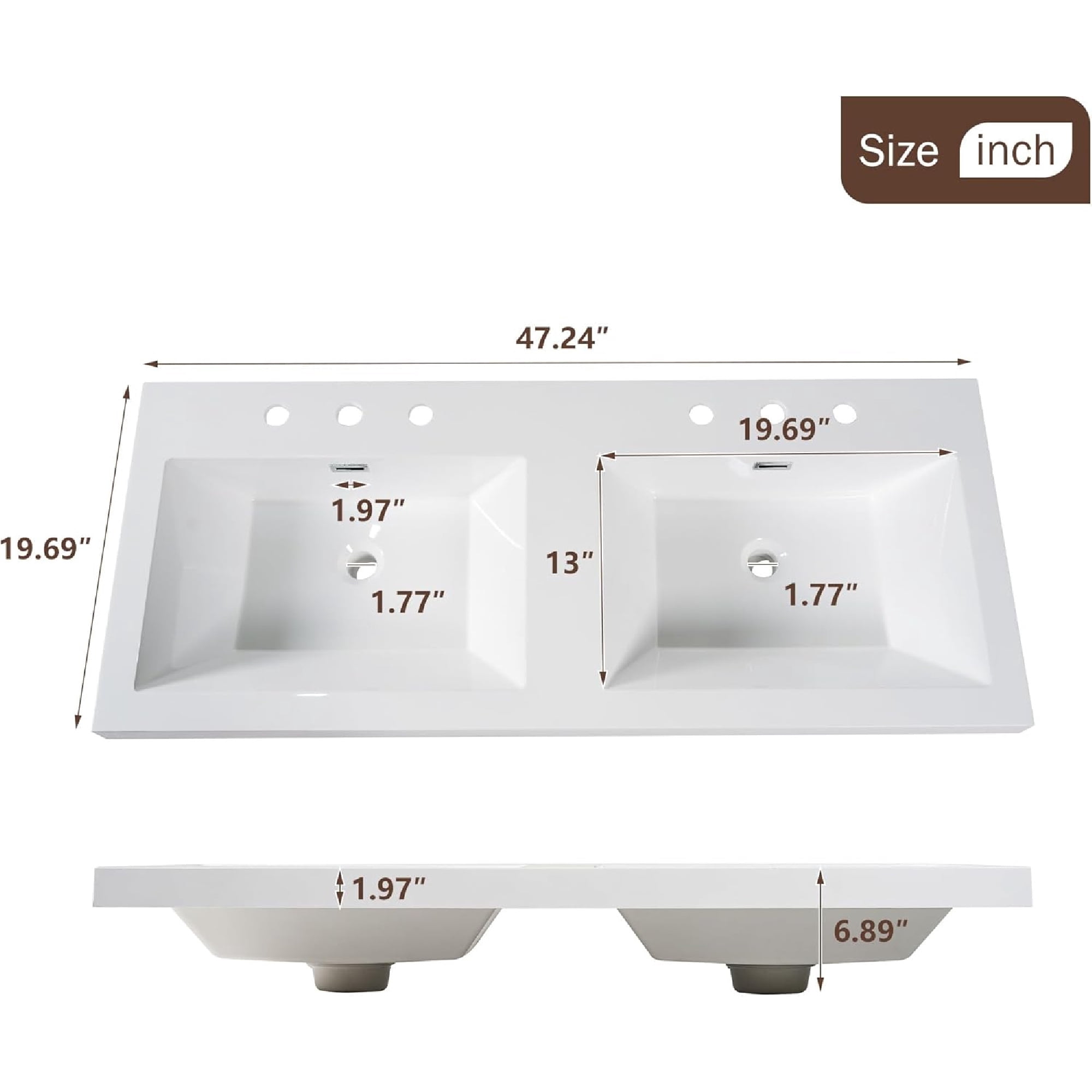 48 inch Bathroom Vanity with Sink Combo, Floating Double Sink Bathroom Vanities with SMC Resin Top, MDF Cabinet with Solid Wood Frame, Wall-Mounted Vanities for Large Bathrooms (48''-Wood)