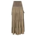 thumbnail image 4 of vigerkar Midi Skirt Women’s Elastic High Waist Boho Maxi Skirts Ruffle A Line Swing Skirts Khaki, M, 4 of 4