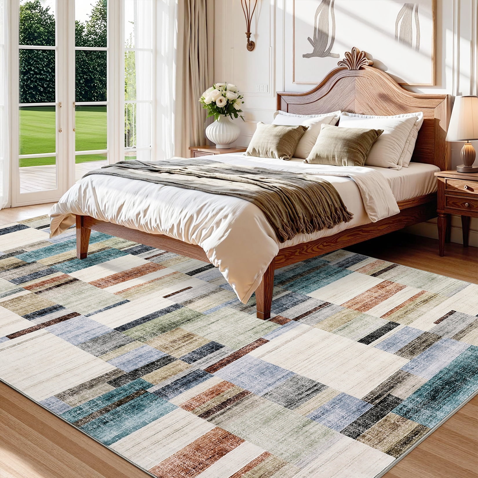 Garvee Geometric Area Rug 9x12 Modern Washable Rug for Living Room, Non-Slip Stain Resistant Indoor Carpet for Bedroom Dining Room Office, Colorful