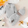 thumbnail image 2 of Gibobby Conjunto de pantalones largos para niños y niñas con estampado de animados para niños y niñas, conjunto con sombrero y pantalones de Color sólido(Gris,12-18 Meses), 2 of 3