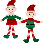 Christmas House Plush Elves, Fair Skin Tone, 14.5x4 inches, Assorted Male and Female Elves Kids Decor Set of 2