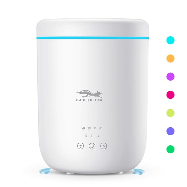 Humidifiers for Bedroom, GOLDFOX 2.2L Cool Mist Humidifiers For Bedroom Essential Oil Difuser Humidifier with Ambient Light for Home Office, Quiet and Automatic safety shut-off
