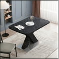 thumbnail image 5 of Modern Square Dining Table,Stretchable,Printed Black Marble Table Top+MDF X-Shape Table Leg with Metal Base, 5 of 14