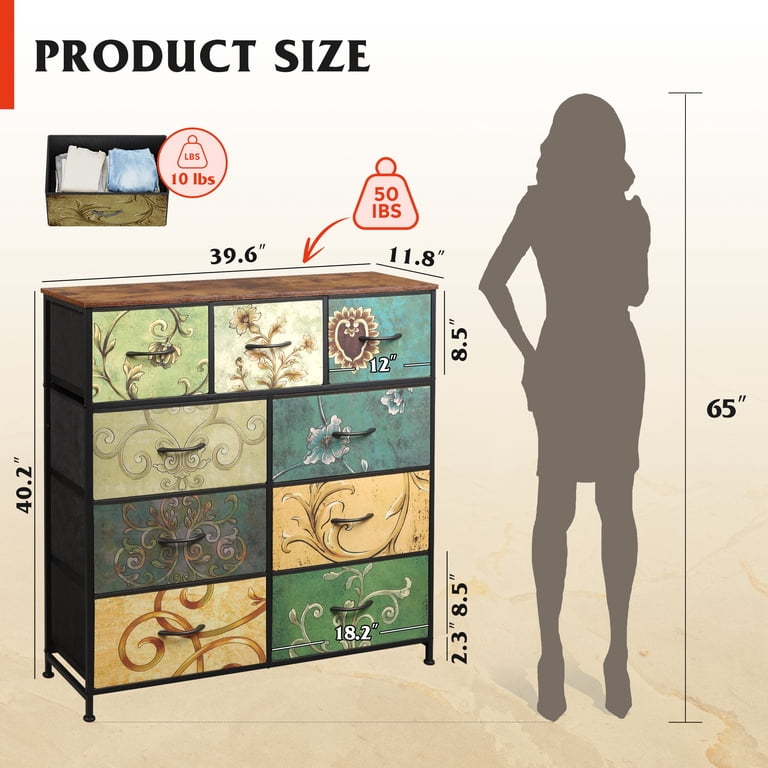 GALAXHERO 9-Drawer Fabric Storage Tower, Floral photo 6