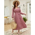thumbnail image 4 of Women Long Long Sleeve Wrap V Neck Floral Printed Long Maxi Dress Plus Size, 4 of 8