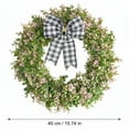 thumbnail image 3 of 15.7 Inch Artificial Eucalyptus Boxwood Wreath with Plaid Bowknot, Mini Grapevine Farmhouse Wreath for Front Door - Spring Christmas Wall Window Party Home Indoor Decor, 3 of 4