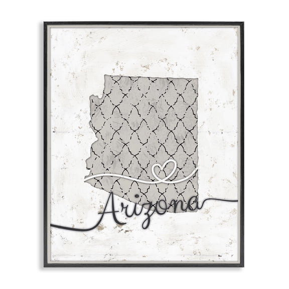 Stupell Industries Modern Arizona Patterned Grey US State Design Black Framed Giclee Art, 11 x 14, by Ziwei Li