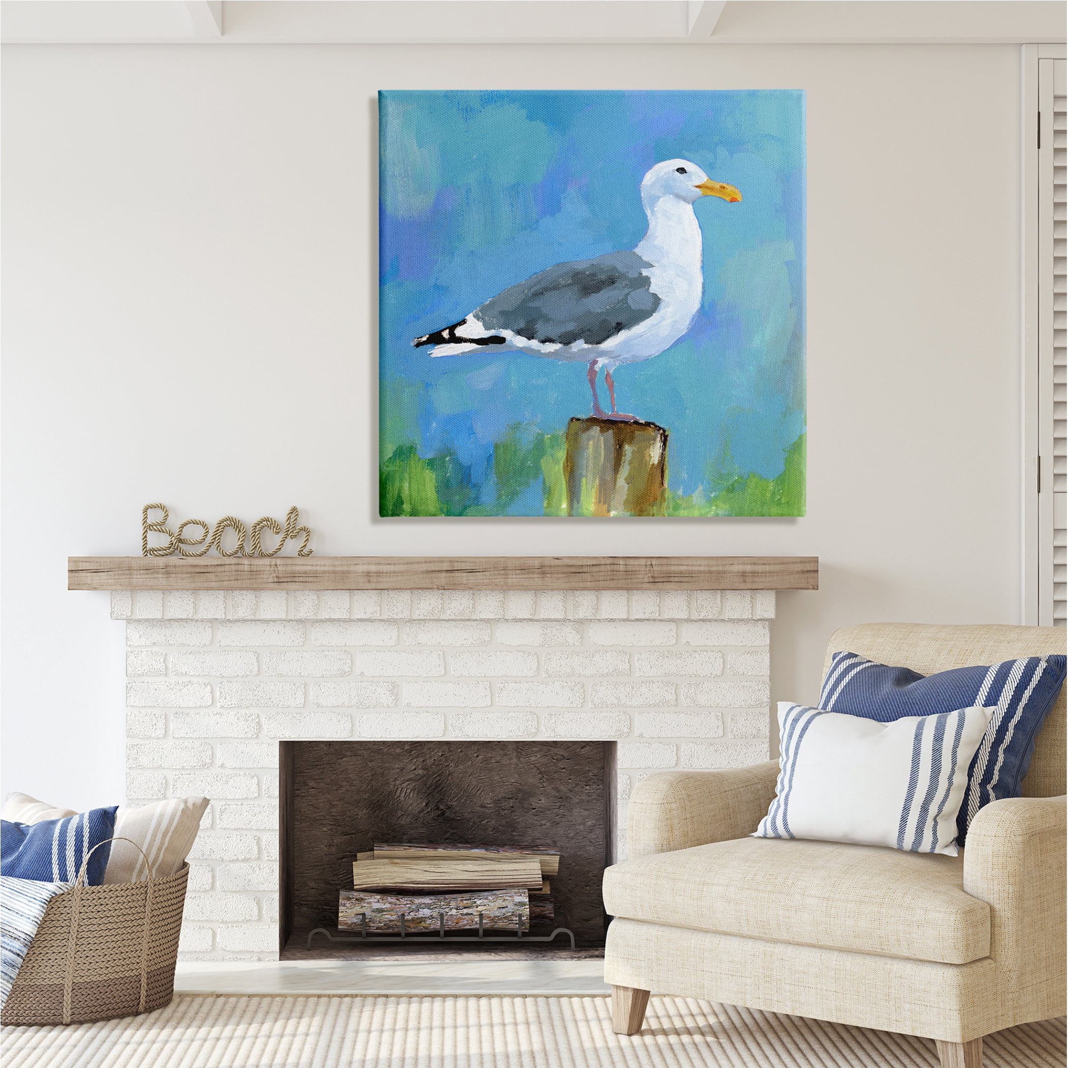Stupell Industries Seagull Perched Painting Animals & Insects Painting Gallery Wrapped Canvas Print Wall Art, 36 x 36