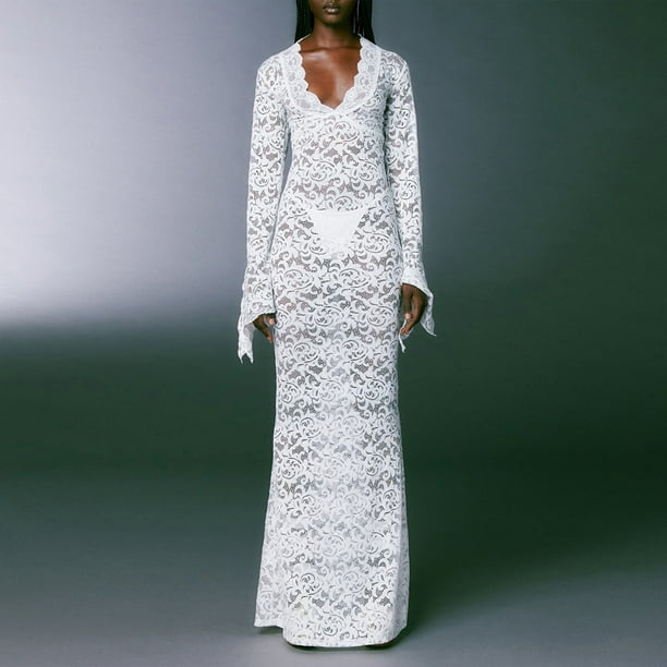 Vestido Atractivo Vestido ajustado para mujer Estilo elegante Traje diario con cuello en V profundo para mujer (Blanco L) Cgtredaw Para estrenar