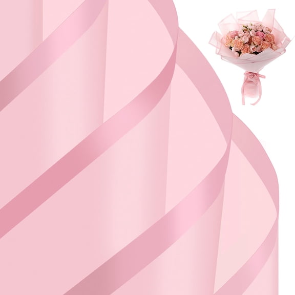 30 Sheets Light Pink Flower Wrapping Paper Waterproof Floral Bouquet Wrapping Paper for Florist Supplies Birthday Party Favor Valentine's Day Gift Crafts