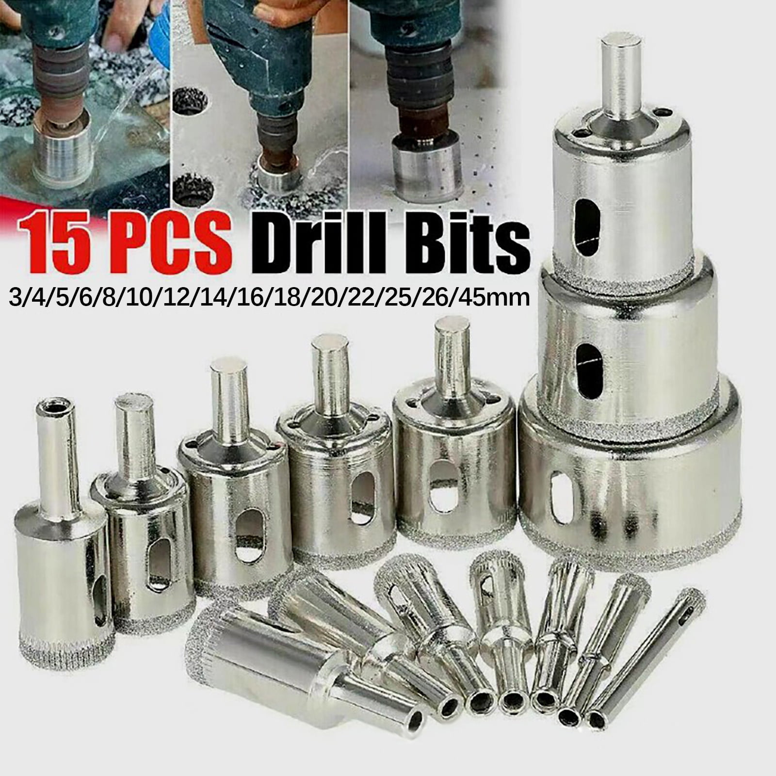 Sunward 15PC 345mm Diamond Hole Saw Drill Set 100 Grits Tile Glass