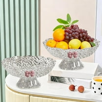 Euaioeiu Large Fruit Plates with Drain Holes, 9.84 Inches Plastic Serving Tray with Detachable Base, High Value Clear Salad Bowl for Kitchen, Living Room, Party Snacks, Candy, and Coffee Table Decor